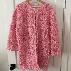 ZARA Flower Petal Coat Pink SZ: M 2488/105 ValentineDay Whimsy Viral Girlie Y2K